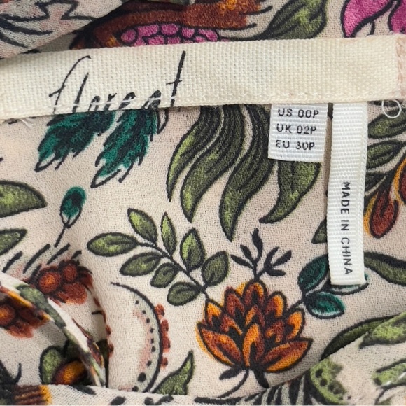 Anthropologie Floreat Mini Dress Floral Pleated Layered Ruffle Cottage 00P - Picture 10 of 13